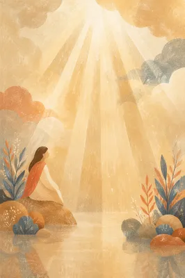 Golden Light Rays in Morning Mist