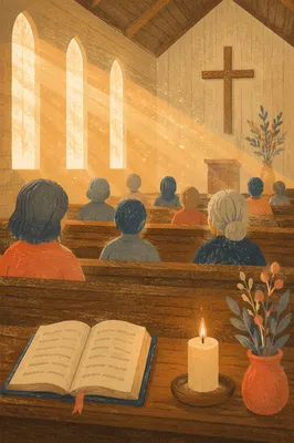 Golden Light Rays in Quiet Chapel