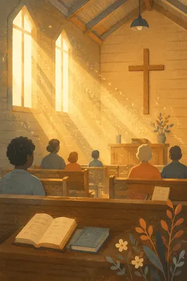 Golden Light Rays in Quiet Chapel
