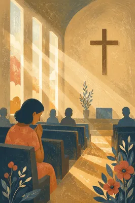 Golden Sunrise Rays in Wooden Chapel