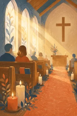 Golden Morning Light Rays in Wooden Chapel