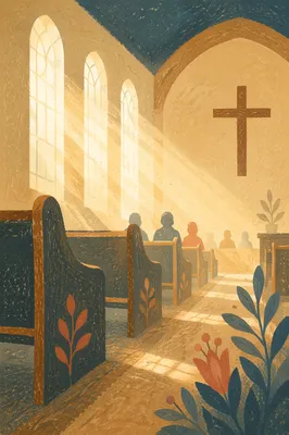 Golden Morning Light in Wooden Chapel