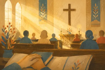 Golden Morning Rays in Wooden Chapel