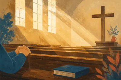 Golden Sunrise Rays in Wooden Chapel