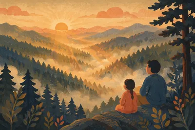 Golden Sunrise Rays Over Misty Mountain Ridges