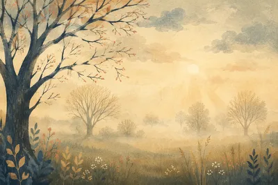 Golden Dawn Meadow with Spiritual Light Rays