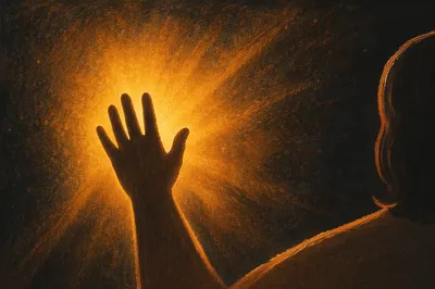 Golden Light Rays With Uplifted Hand