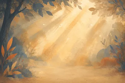 Golden Light Rays in Morning Mist