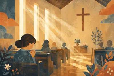 Golden Light Rays in Wooden Chapel