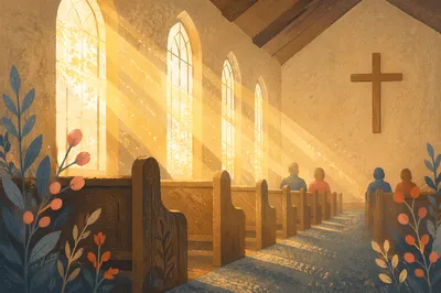 Golden Morning Light in Wooden Chapel