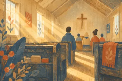 Golden Light Rays in Quiet Chapel