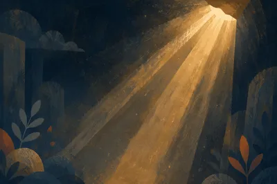 Golden Light Rays in Reverent Darkness