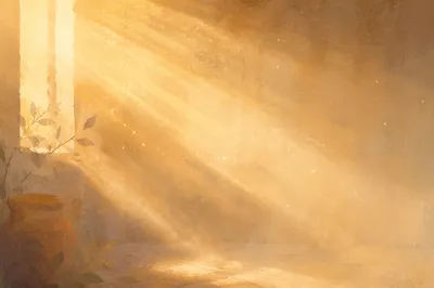 Golden Light Rays Through Morning Mist