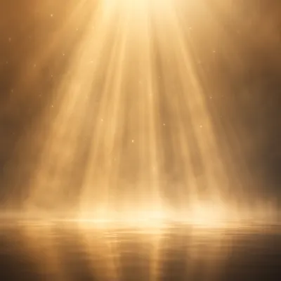 Golden Light Rays in Morning Mist
