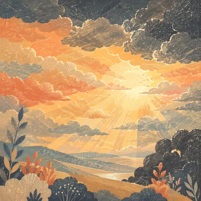 Golden Heavenly Light Through Storm Clouds
