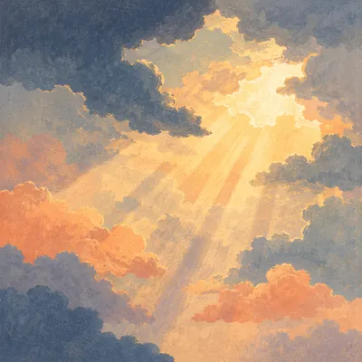 Golden Heavenly Rays Through Storm Clouds