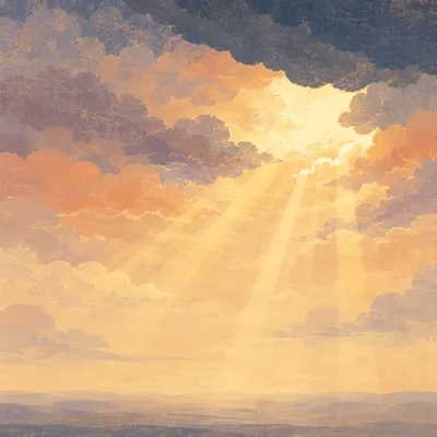 Golden Heavenly Rays Through Storm Clouds