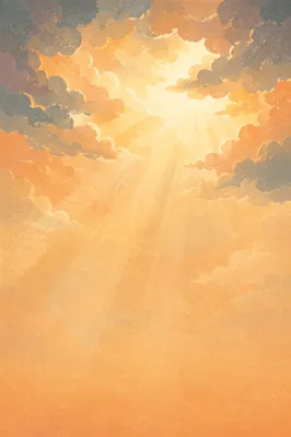 Golden Heavenly Rays Through Layered Clouds