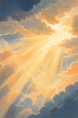 Golden Heavenly Light Through Storm Clouds