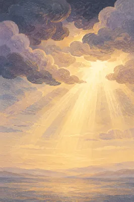 Golden Heavenly Light Rays Through Clouds