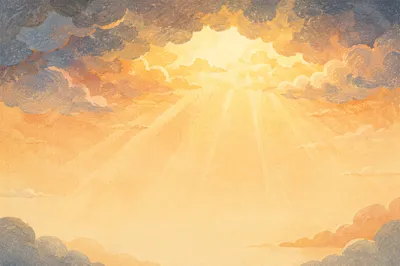 Heavenly Golden Rays Through Layered Clouds
