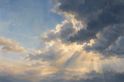Golden Heavenly Rays Through Storm Clouds