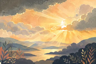 Golden Heavenly Light Through Storm Clouds