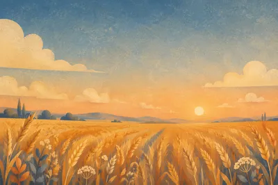 Golden Wheat Field Under Sunset Sky