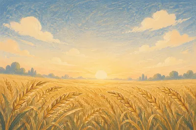 Golden Wheat Field at Sunrise Panorama