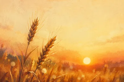 Golden Wheat Heads at Sunset