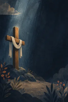 Wooden Cross in Dark Blue Light