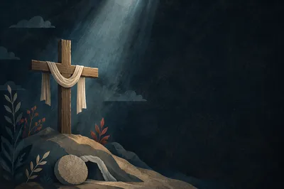 Wooden Cross in Dark Chapel Light