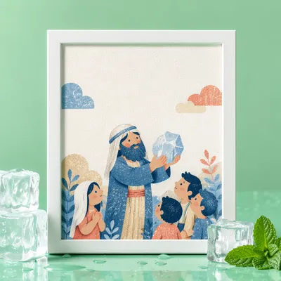 Melting Ice Cubes on Fresh Green Background