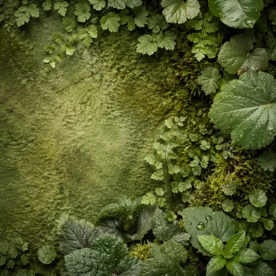 Fresh Green Moss and Spring Leaves Background