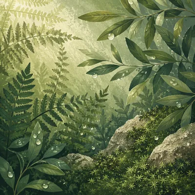 Fresh Green Fern and Moss Background