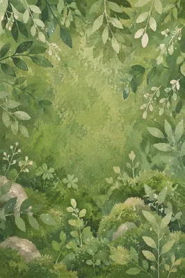 Fresh Green Leaves and Moss Background