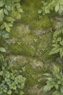 Fresh Green Leaves and Moss Background