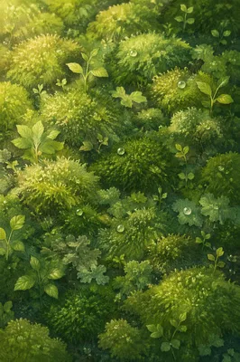 Fresh Green Moss and Leaf Background