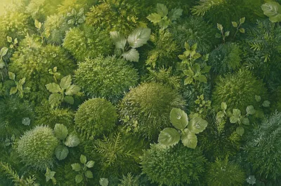Fresh Green Moss and Leaves Background