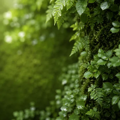 Fresh Green Leaves and Moss Background