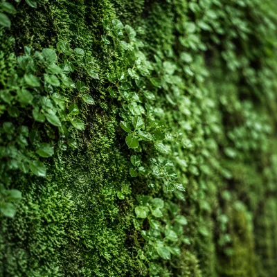 Fresh Green Moss and Spring Leaves Background