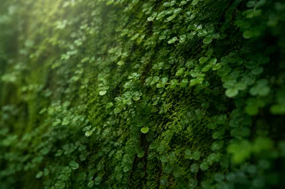Fresh Green Leaves and Moss Background