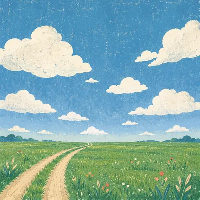 Green Meadow Horizon Under Blue Sky