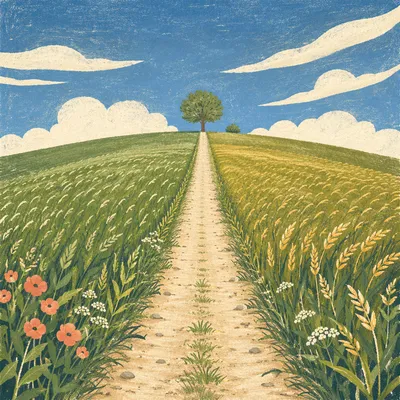 Green Rural Field Under Blue Sky