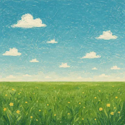 Green Meadow Horizon Under Blue Sky