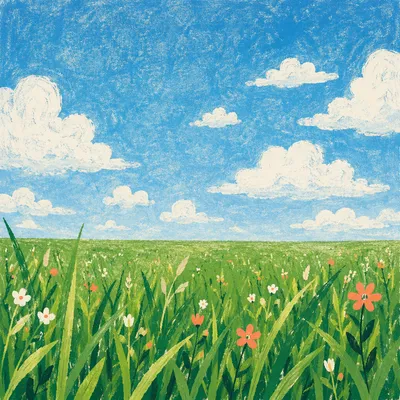 Lush Green Field Under Blue Summer Sky