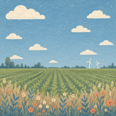 Green Field Horizon Under Blue Sky