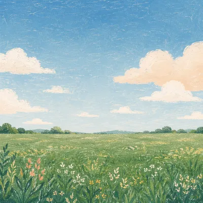 Peaceful Green Field Beneath Blue Sky