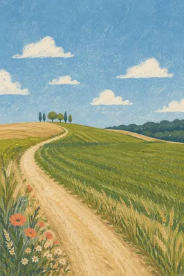 Green Field Path Under Blue Sky