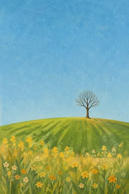 Green Meadow Horizon Under Clear Blue Sky